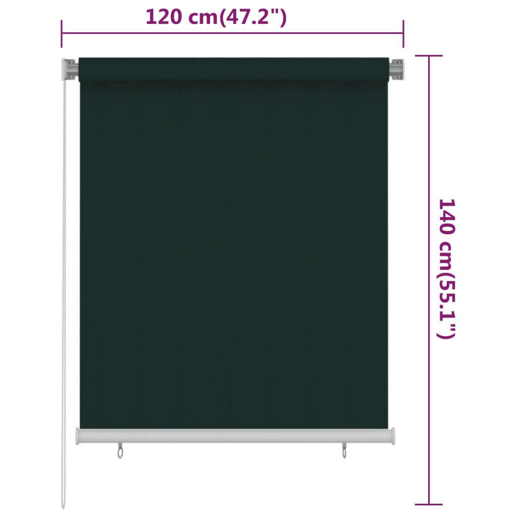 Utendørs rullegardin 120x140 cm mørkegrønn HDPE