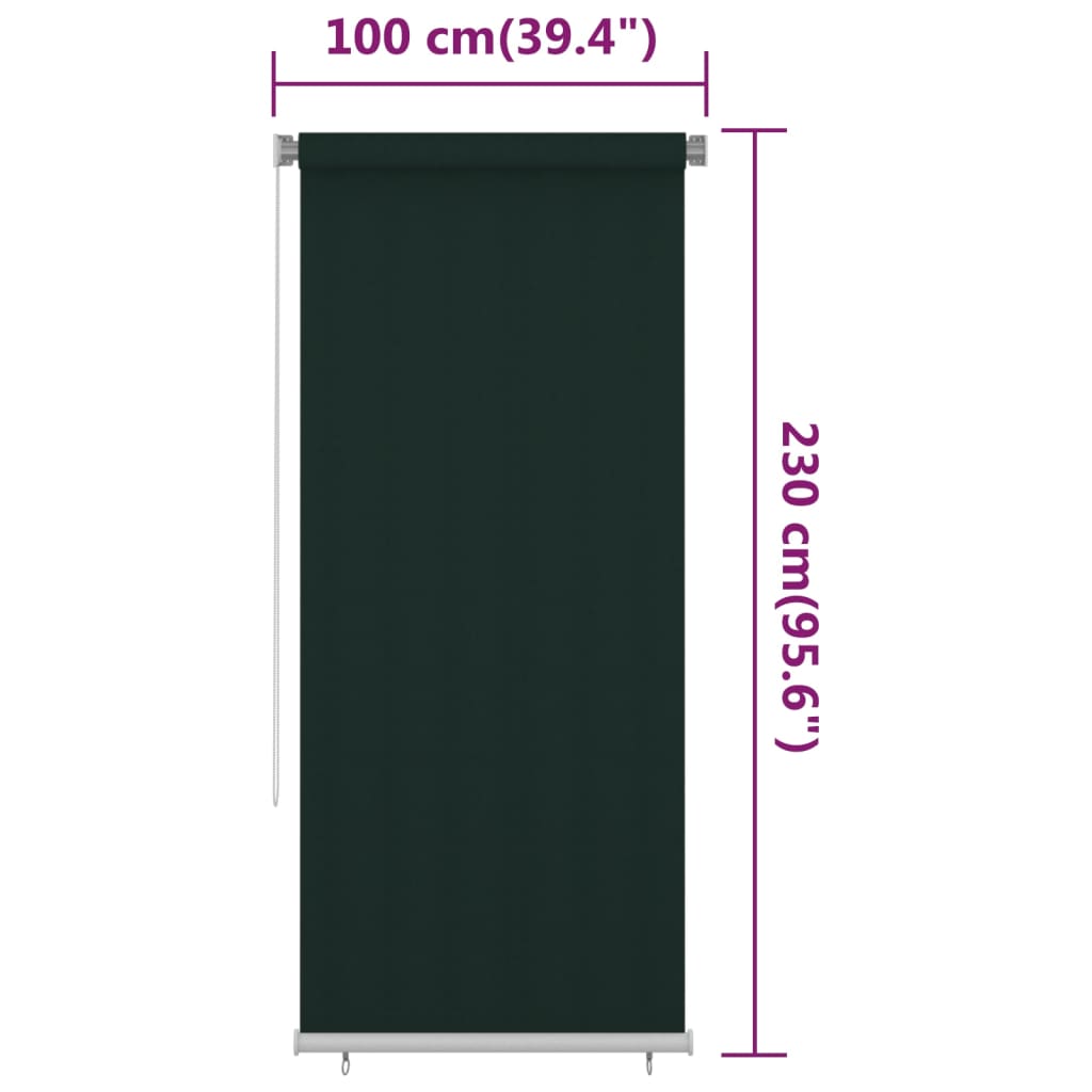 Utendørs rullegardin 100x230 cm mørkegrønn HDPE