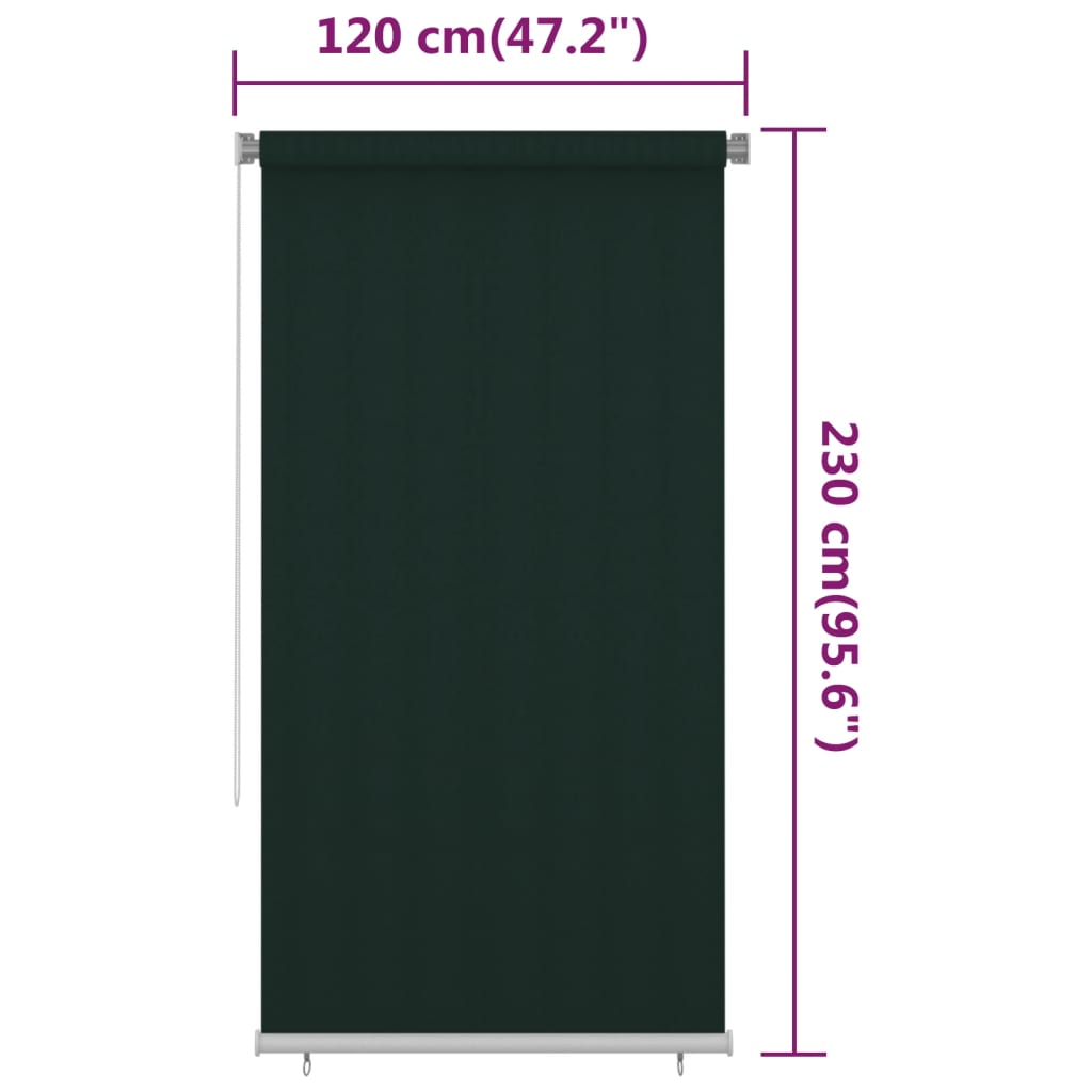 Utendørs rullegardin 120x230 cm mørkegrønn HDPE