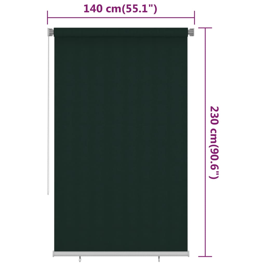 Utendørs rullegardin 140x230 cm mørkegrønn HDPE