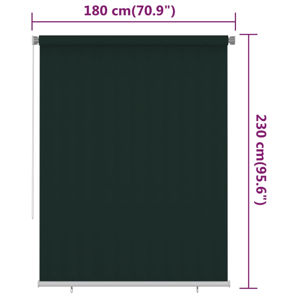 Utendørs rullegardin 180x230 cm mørkegrønn HDPE