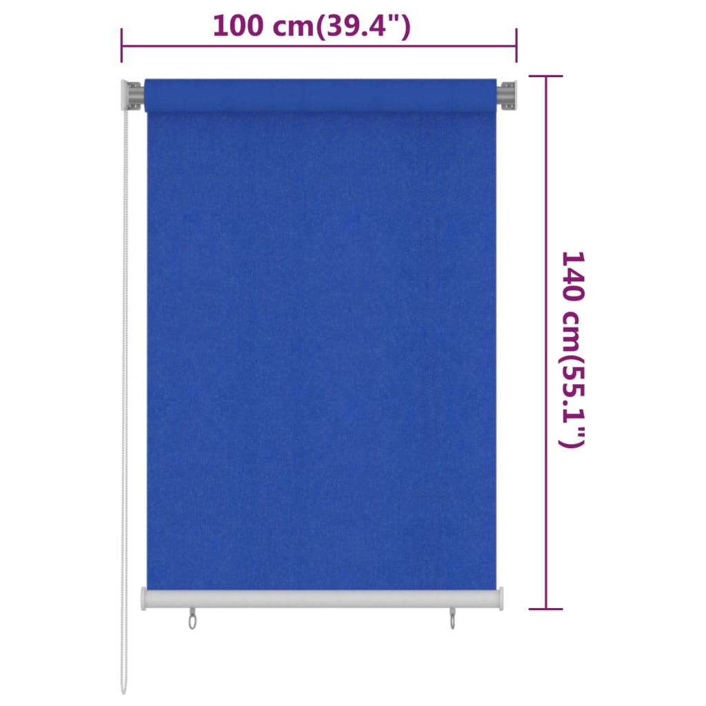 Utendørs rullegardin 100x140 cm blå HDPE