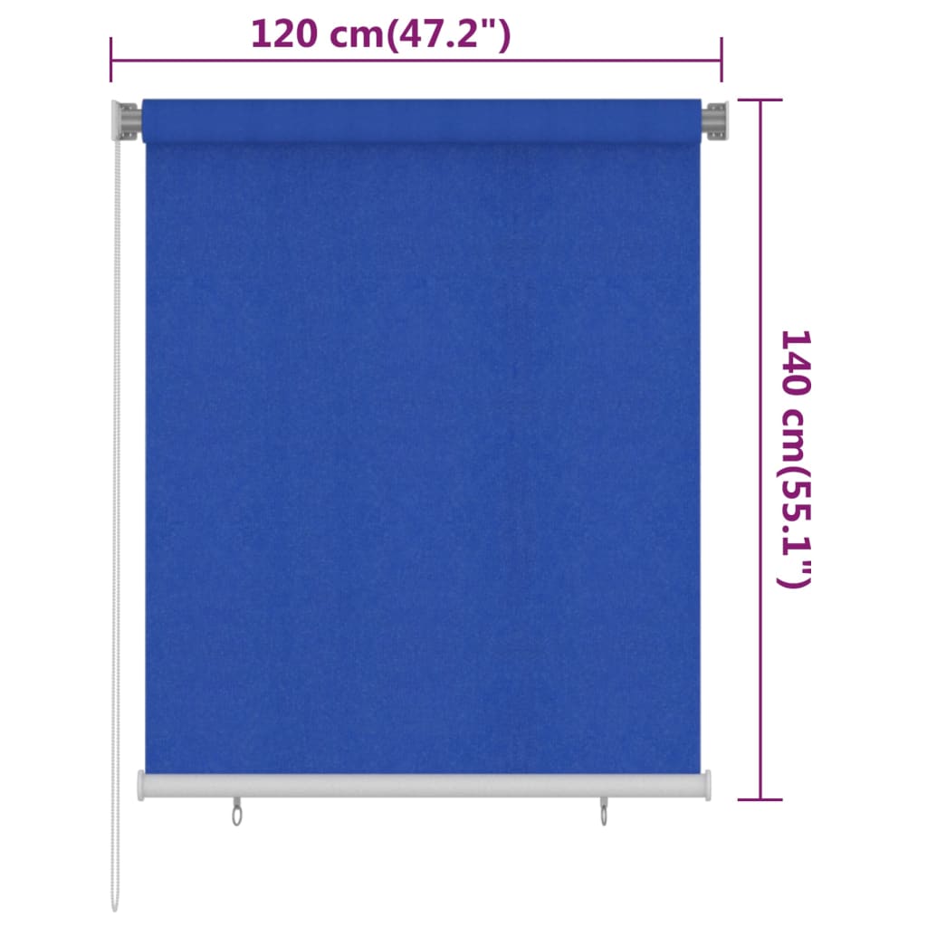 Utendørs rullegardin 120x140 cm blå HDPE