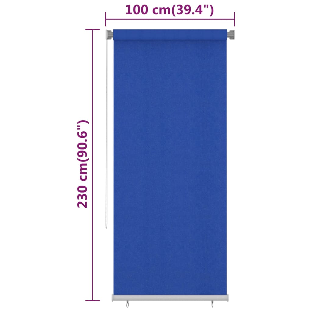 Utendørs rullegardin 100x230 cm blå HDPE