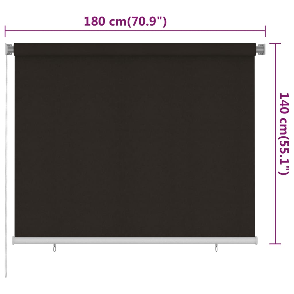 Utendørs rullegardin 180x140 cm brun HDPE