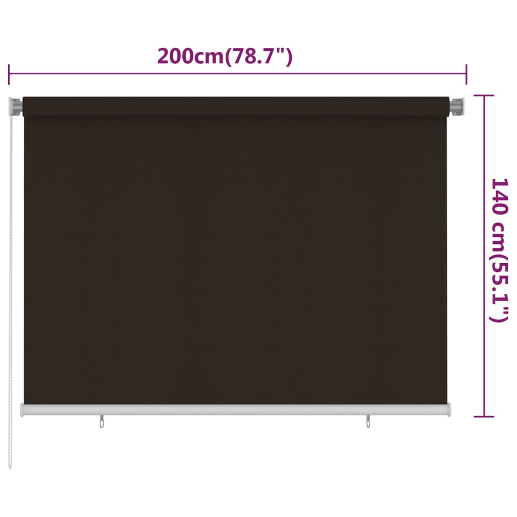 Utendørs rullegardin 200x140 cm brun HDPE