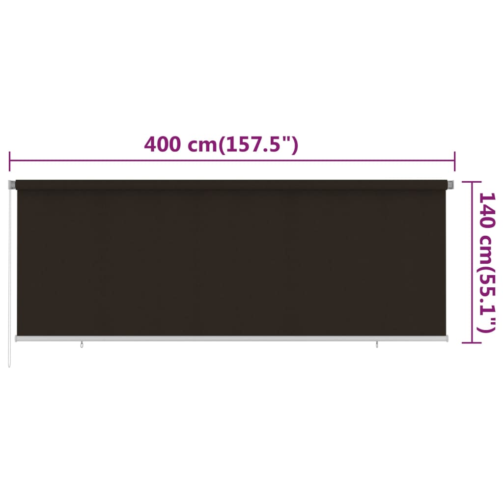 Utendørs rullegardin 400x140 cm brun HDPE