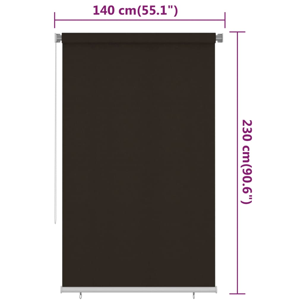 Utendørs rullegardin 140x230 cm brun HDPE