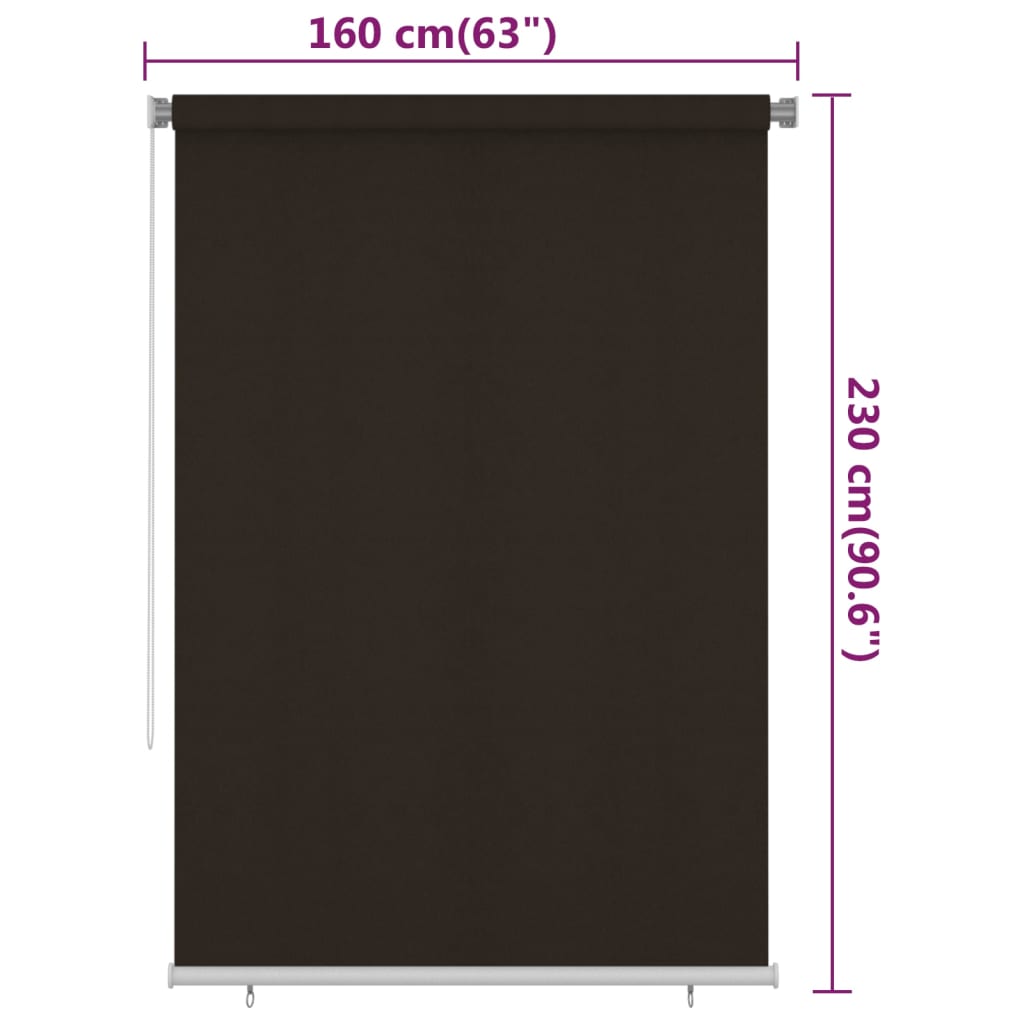 Utendørs rullegardin 160x230 cm brun HDPE