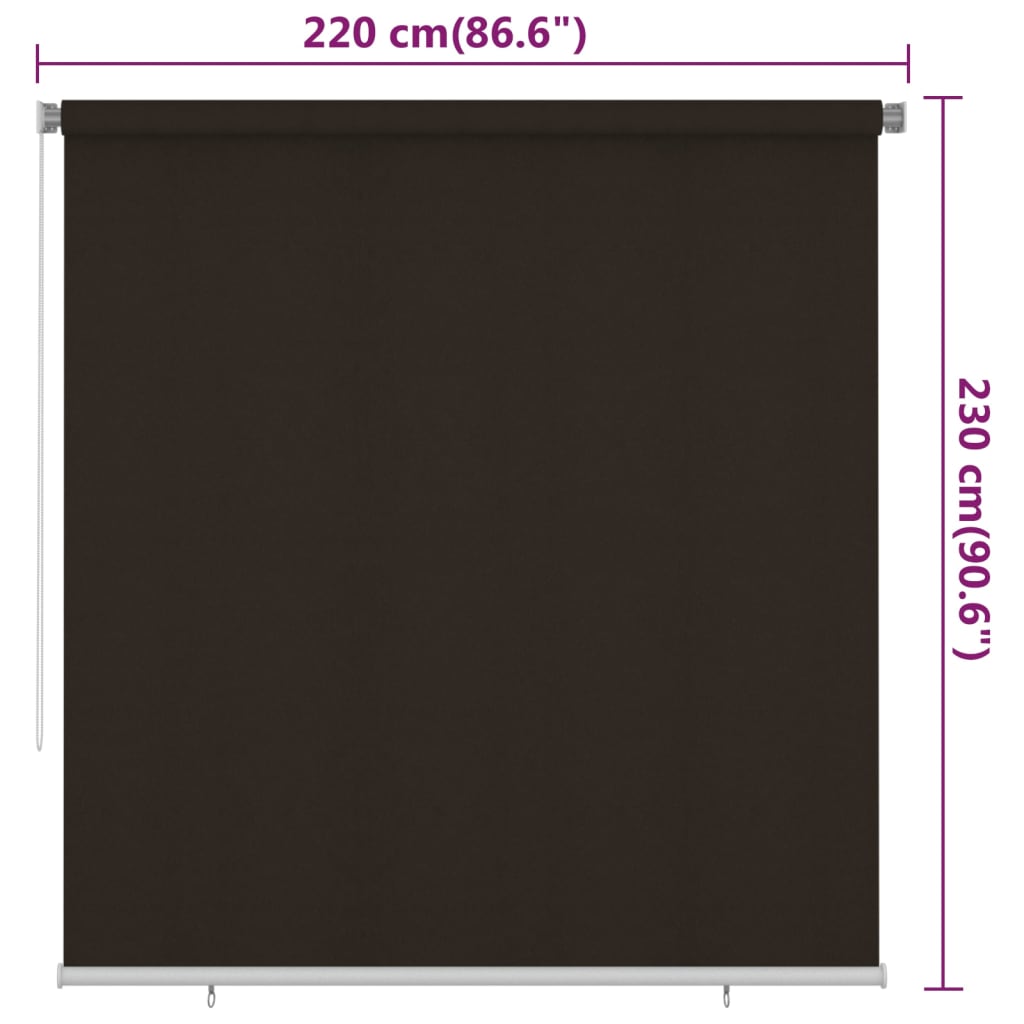 Utendørs rullegardin 220x230 cm brun HDPE