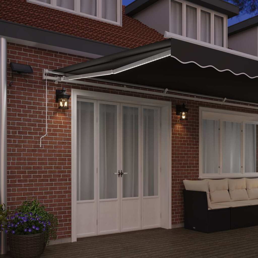 Markiseramme med LED -stripelys Hvit 600 × 300 cm Aluminium vidaXL