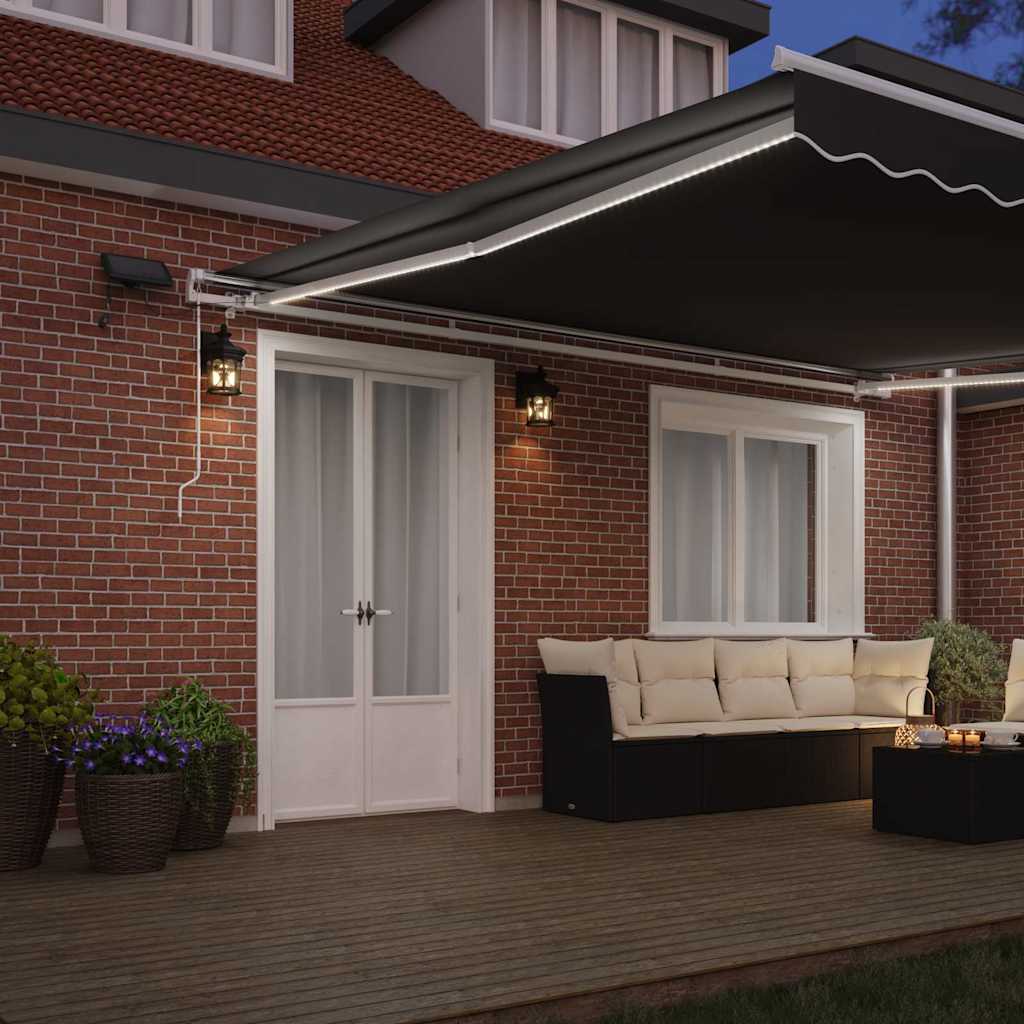 Markiseramme med LED -stripelys Hvit 450 × 350 cm Aluminium