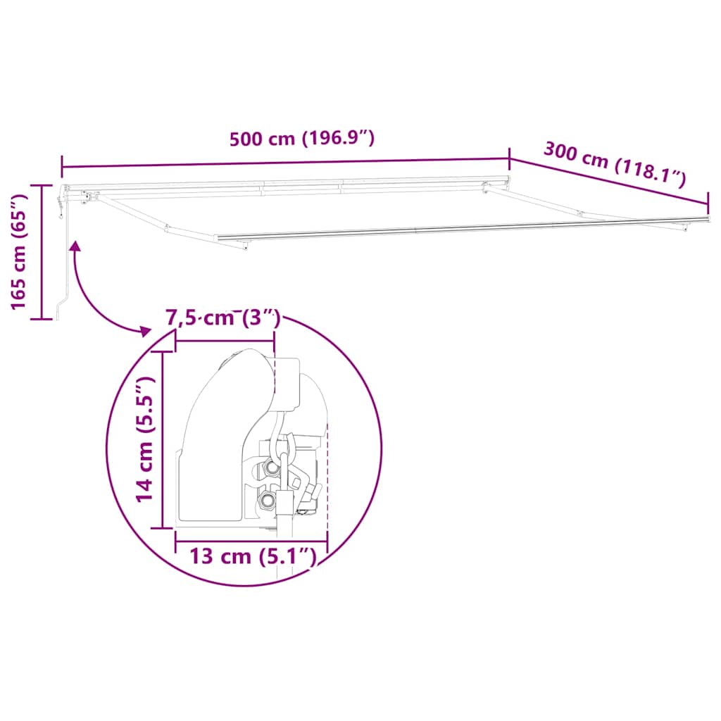 Markiseramme Hvit 500 × 300 cm Aluminium vidaXL