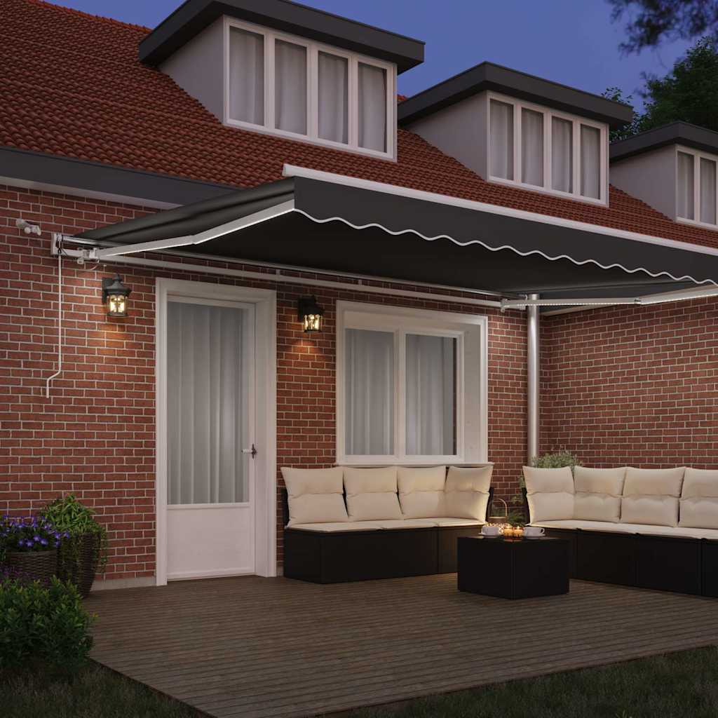 Markiseramme med LED -stripelys Hvit 450 × 300 cm Aluminium