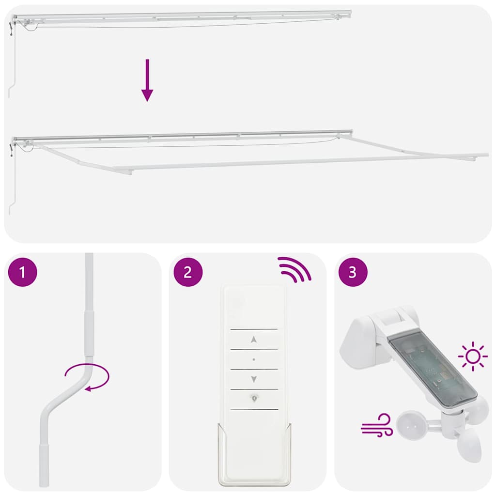 Markiseramme med LED -stripelys Hvit 600 × 350 cm Aluminium