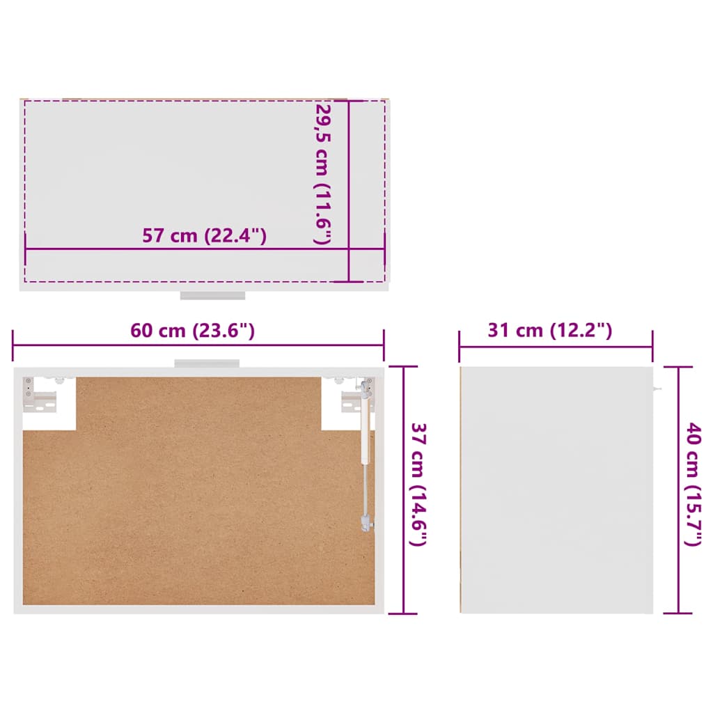 Hengende skap "Lyon" hvit 60x31x40 cm konstruert tre