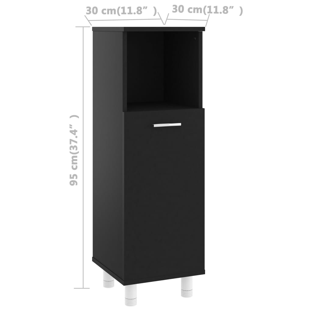 Baderomsskap svart 30x30x95 cm konstruert tre