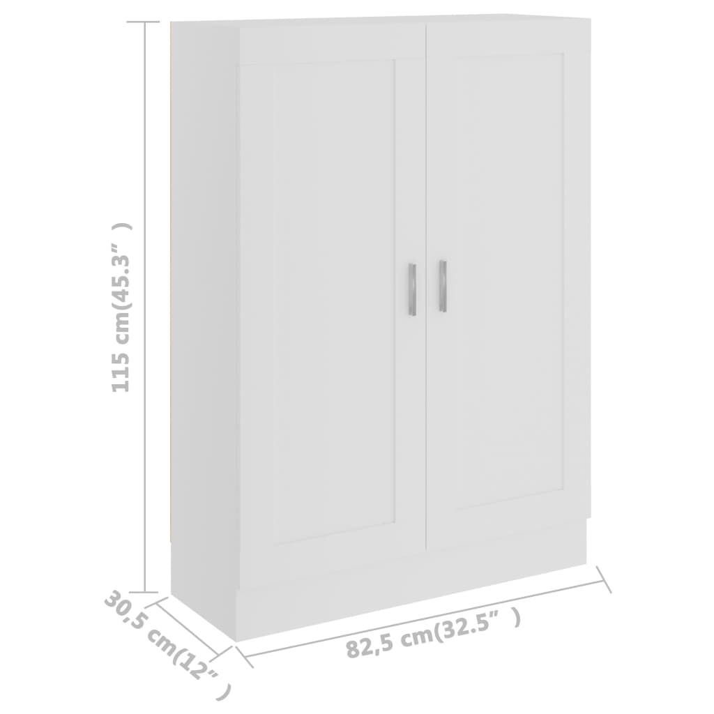 Bokhylle hvit 82,5x30,5x115 cm konstruert tre