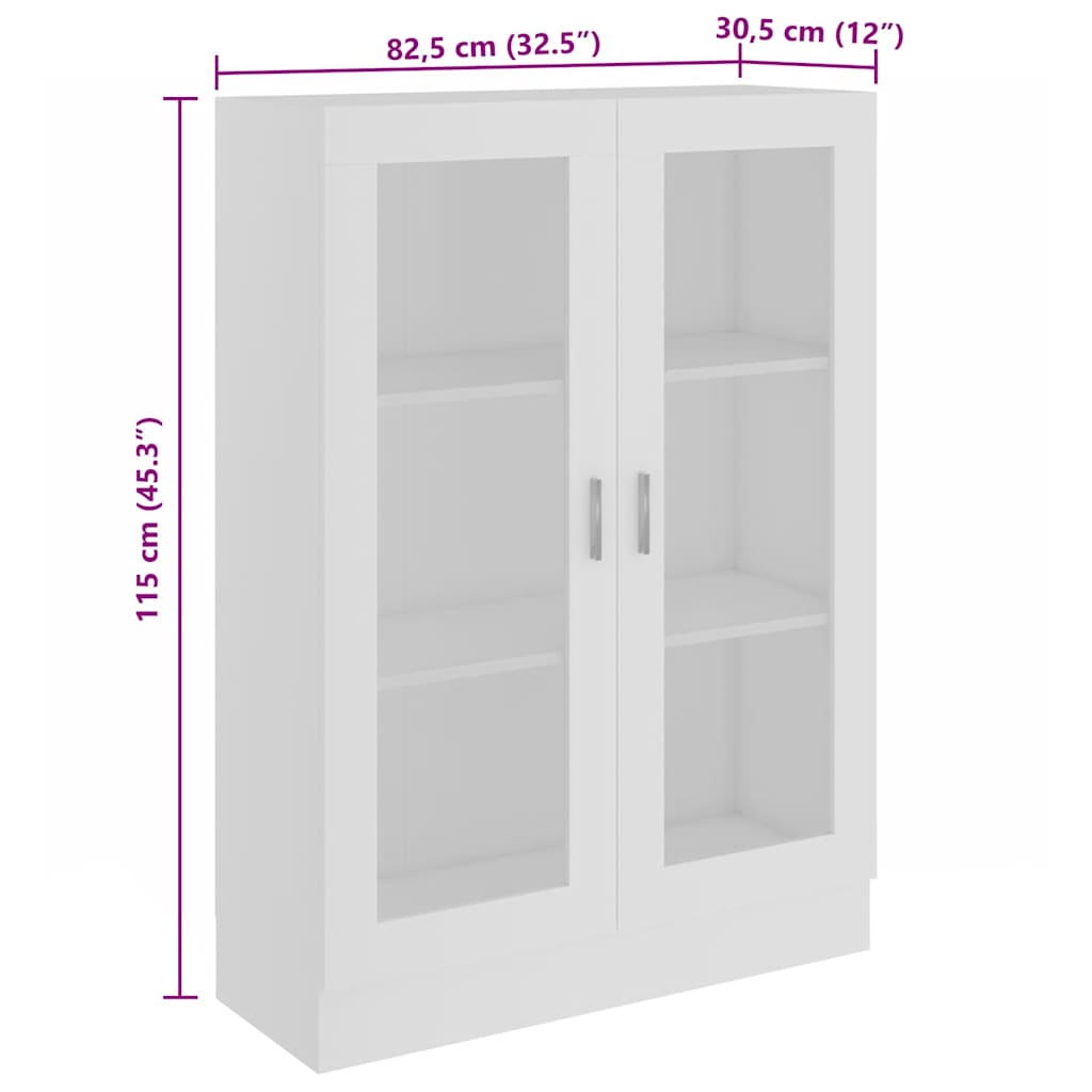 Vitrine hvit 82,5x30,5x115 cm konstruert tre