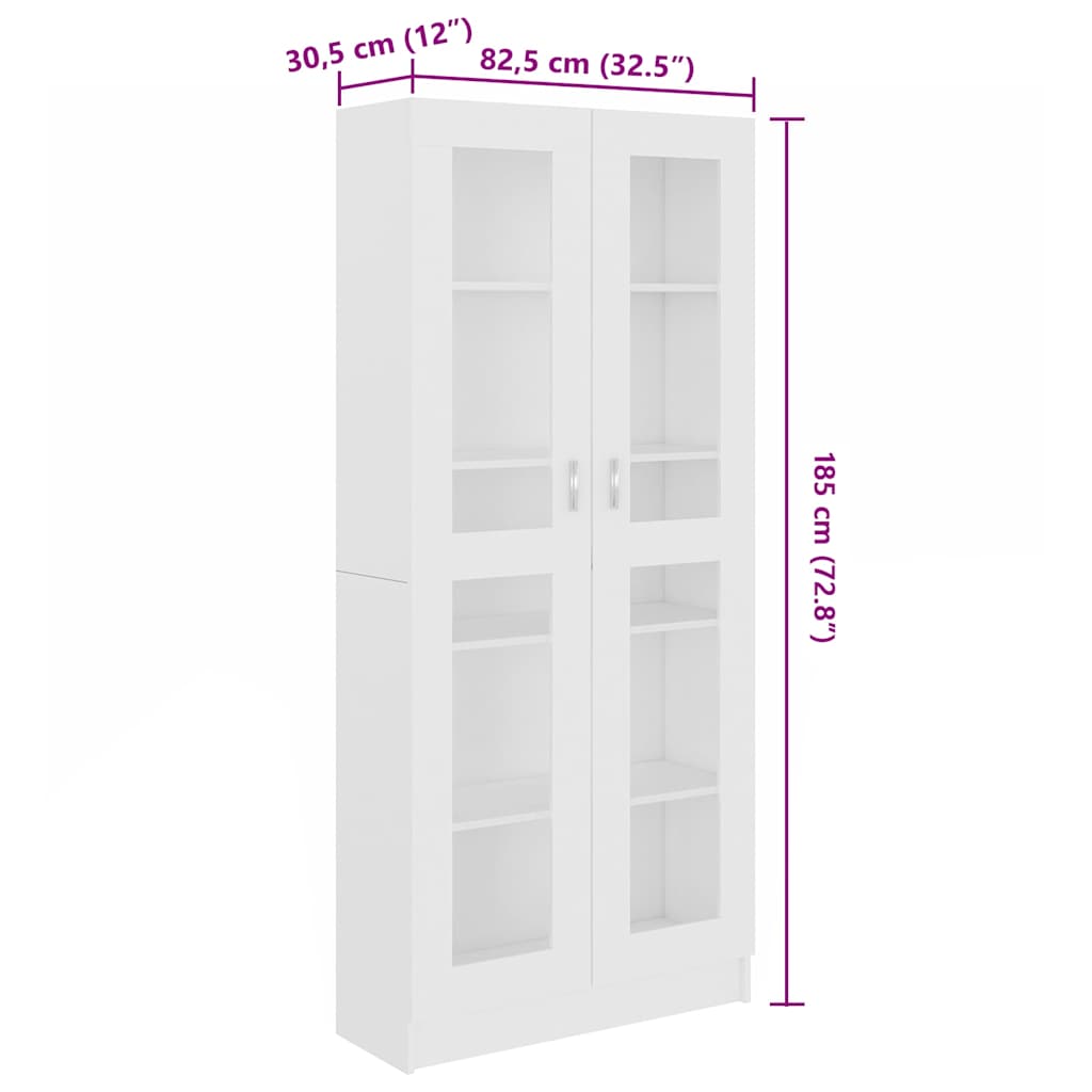 Vitrine hvit 82,5x30,5x185 cm konstruert tre