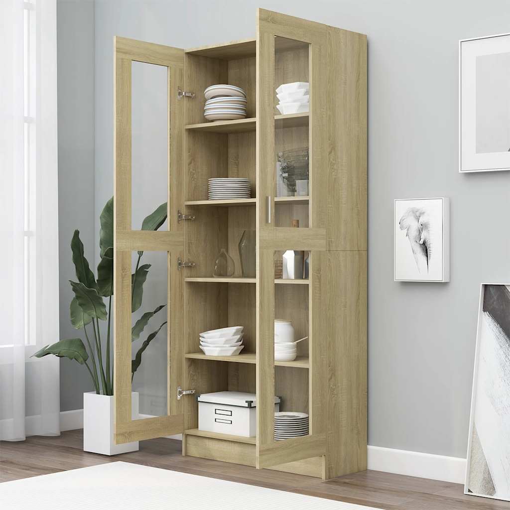 Vitrine sonoma eik 82,5x30,5x185 cm konstruert tre