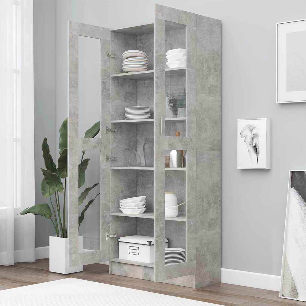 Vitrine betonggrå 82,5x30,5x185,5 cm konstruert tre