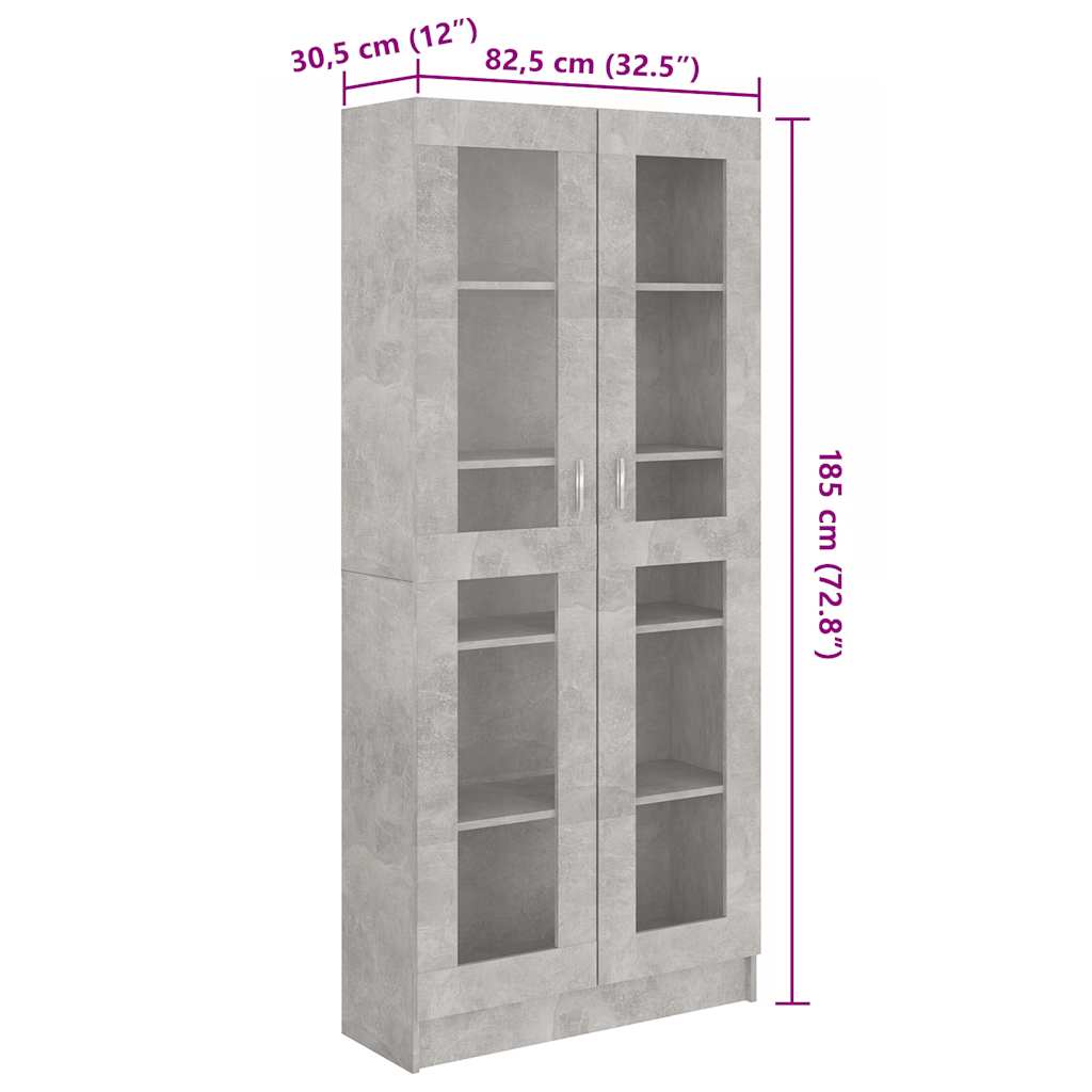 Vitrine betonggrå 82,5x30,5x185,5 cm konstruert tre