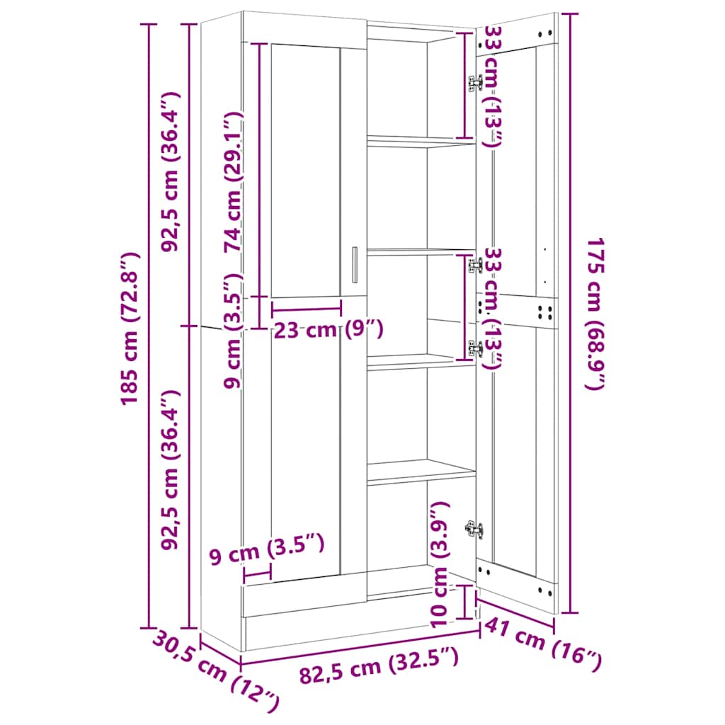 Vitrine betonggrå 82,5x30,5x185,5 cm konstruert tre