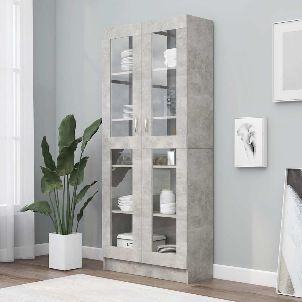 Vitrine betonggrå 82,5x30,5x185,5 cm konstruert tre