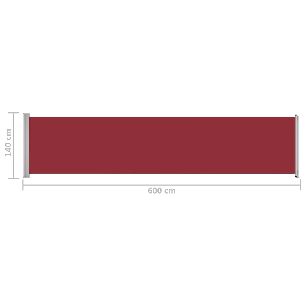 Uttrekkbar sidemarkise 140x600 cm rød