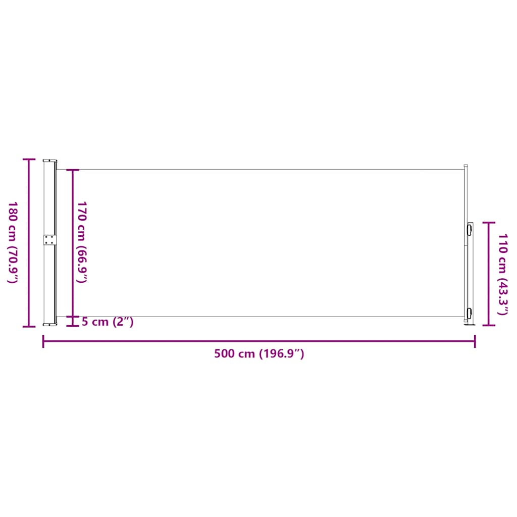 Uttrekkbar sidemarkise 180x500 cm grå vidaXL