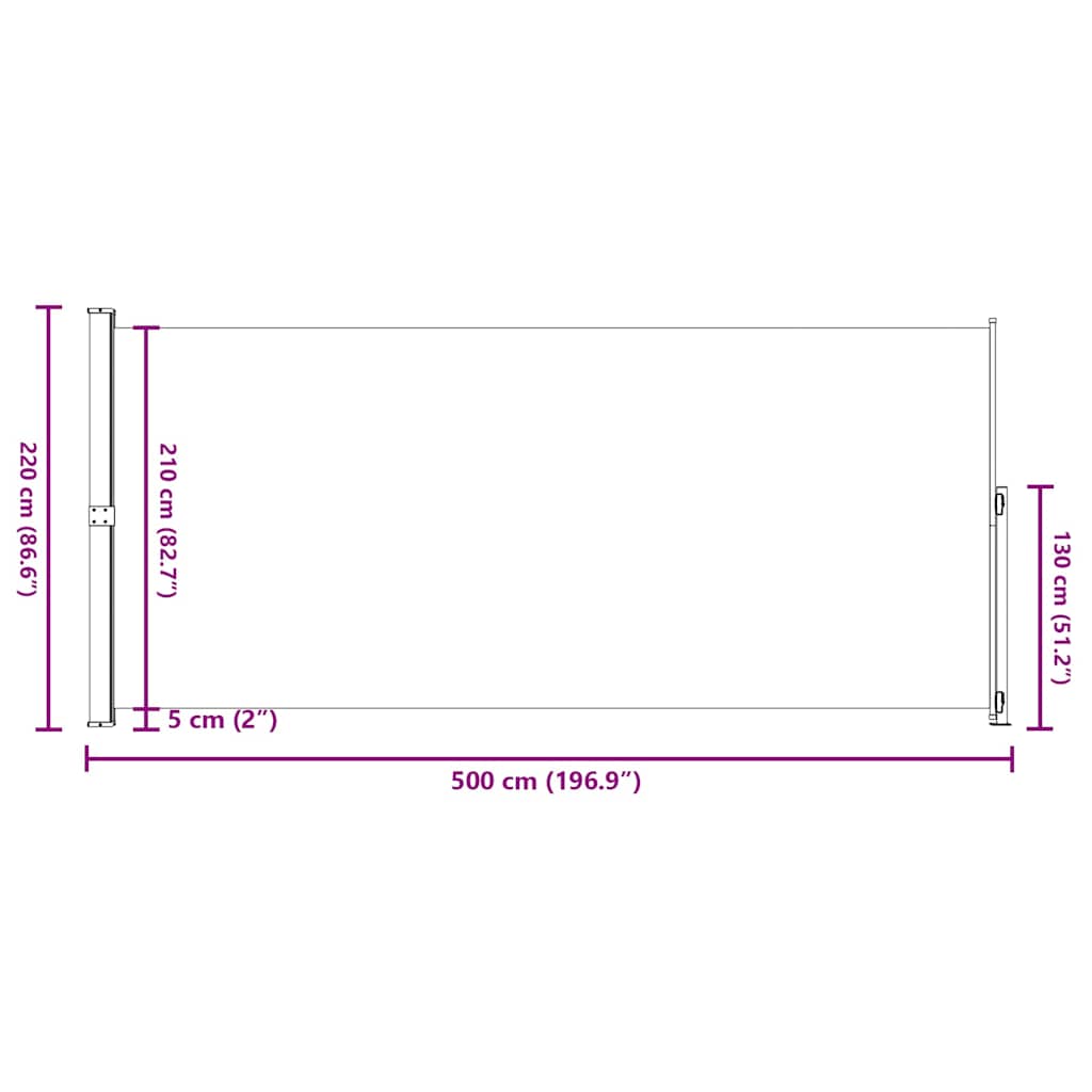 Uttrekkbar sidemarkise 220x500 cm svart vidaXL