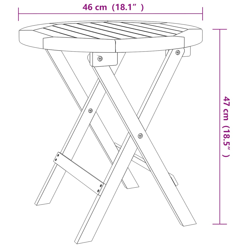 Sammenleggbart hagebord hvit Ø 46 cm heltre akasie vidaXL