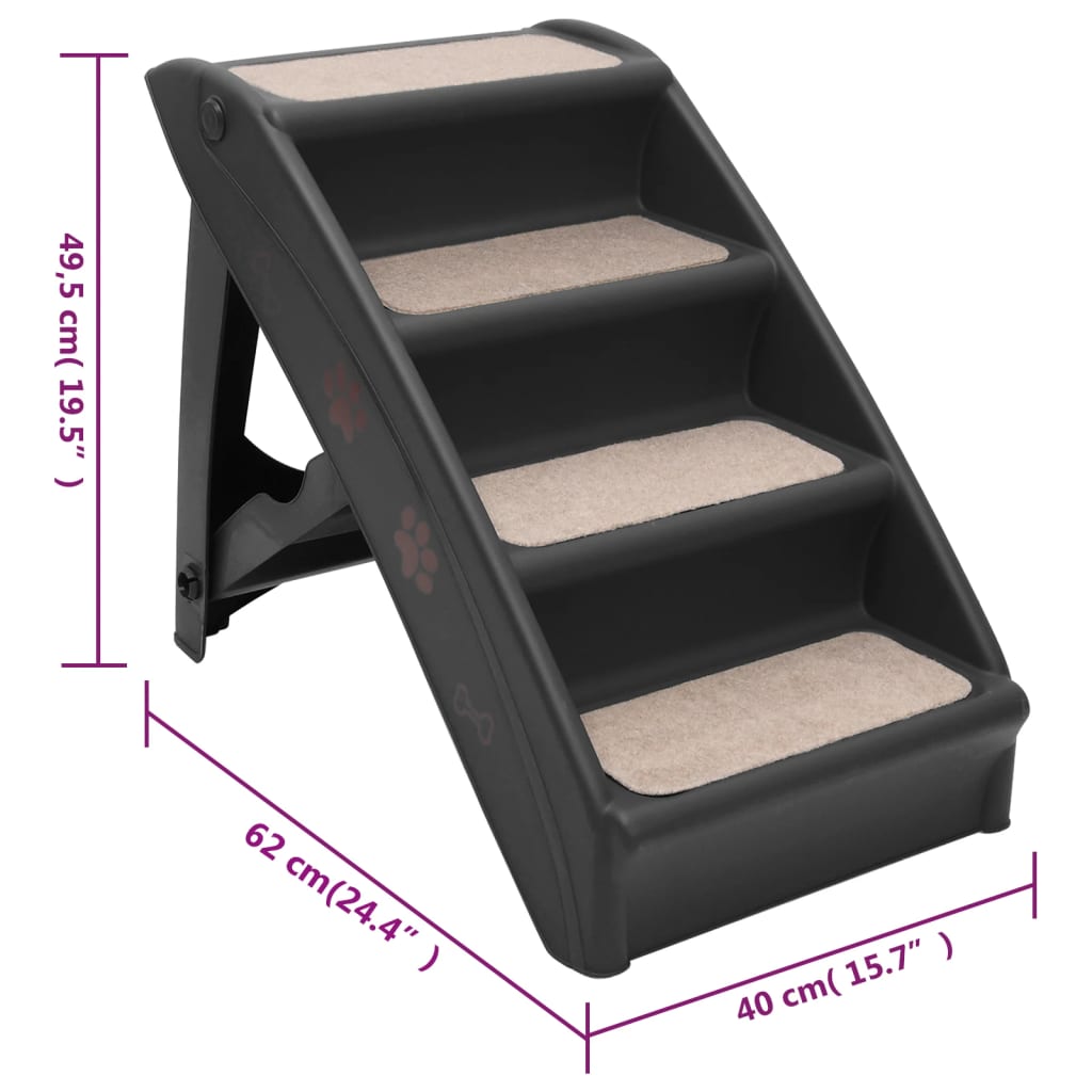 Hundetrapp sammenleggbar svart 62x40x49,5 cm vidaXL