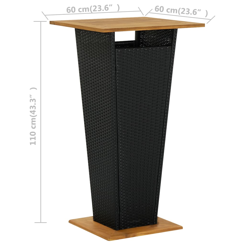 Barbord svart 60x60x110 cm polyrotting og heltre akasie