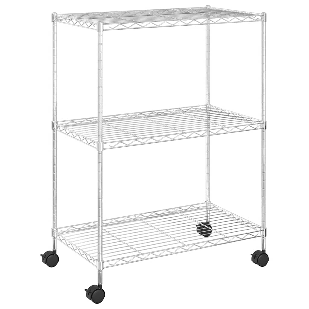 Oppbevaringshylle 3 etasjer med hjul 60x35x81 cm krom 150 kg