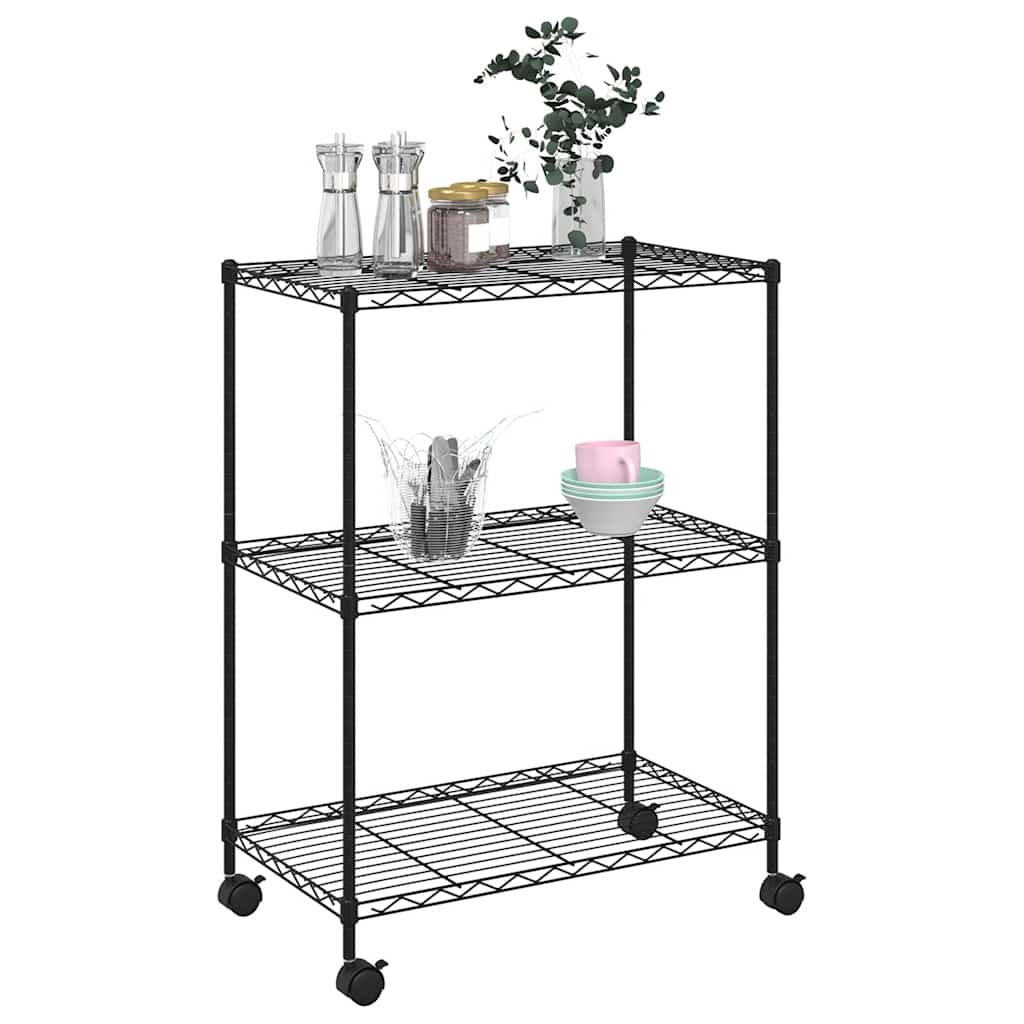 Oppbevaringshylle 3 etasjer med hjul 60x35x81 cm svart 150 kg