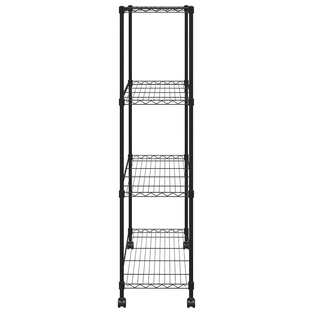 Oppbevaringshylle 4 etasjer med hjul 90x35x142 cm svart 200 kg
