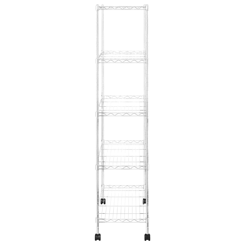 Oppbevaringshylle 5 etasjer med hjul 75x35x155 cm krom 250 kg