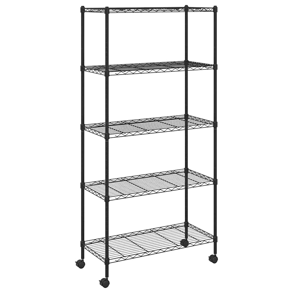 Oppbevaringshylle 5 etasjer med hjul 75x35x155 cm svart 250 kg