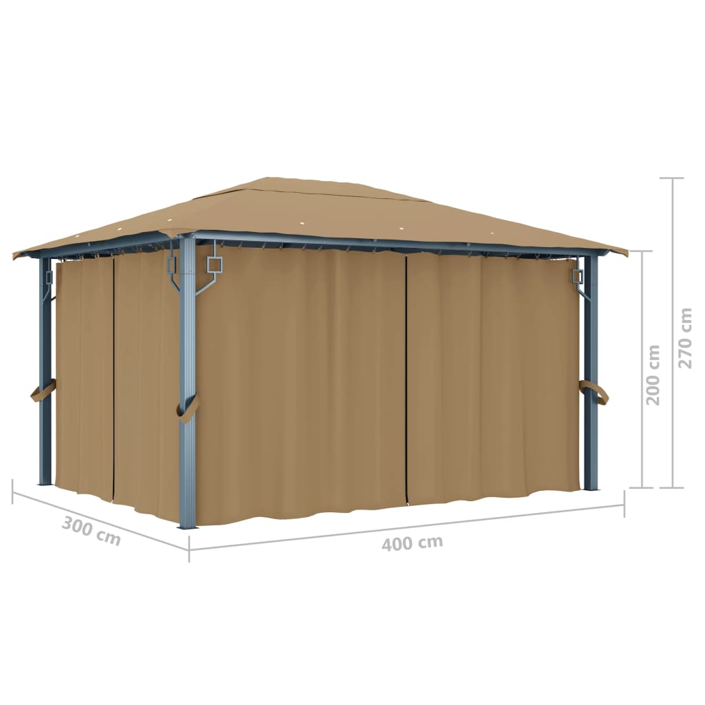 Paviljong med gardin 400x300 cm gråbrun aluminium