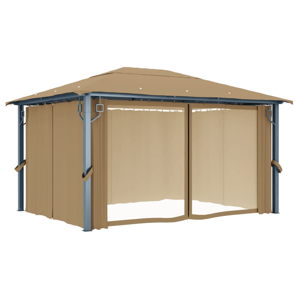 Paviljong med gardin 400x300 cm gråbrun aluminium