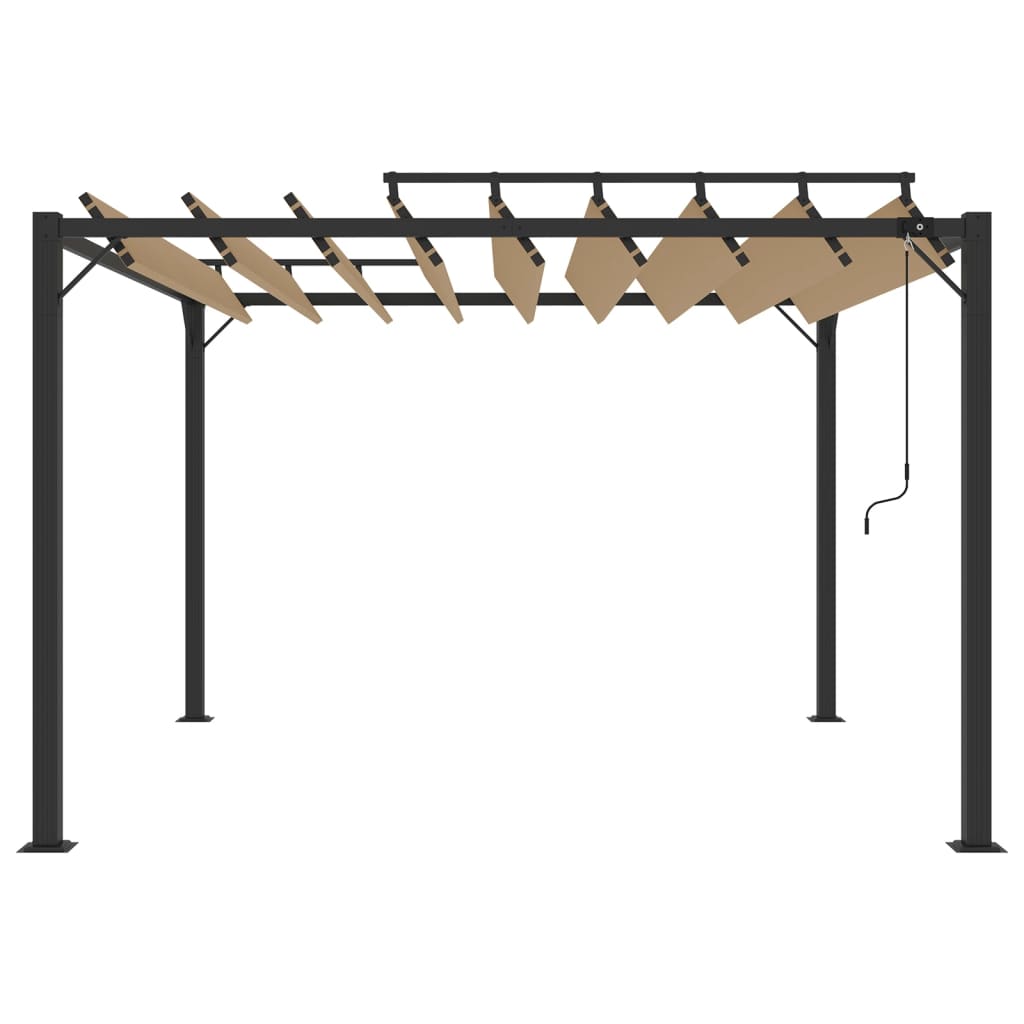 Paviljong med lamelltak 3x3 m gråbrun stoff og aluminium