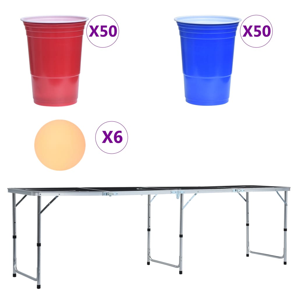 Sammenleggbart ølpongbord med kopper og baller 240 cm vidaXL