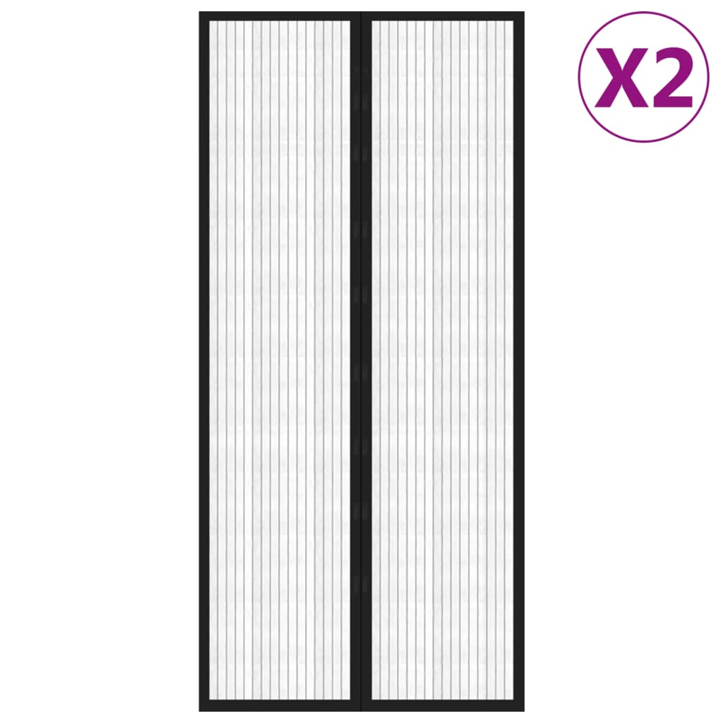 Insektsgardiner for dør 2 stk med magnetblokker svart 210x90 cm