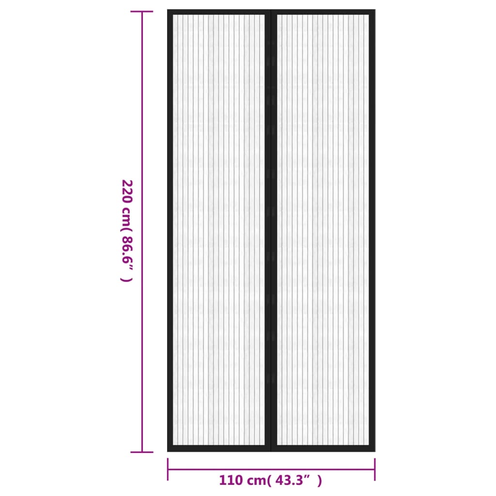 Insektsgardiner for dør 2 stk med magnetblokker svart 220x110cm