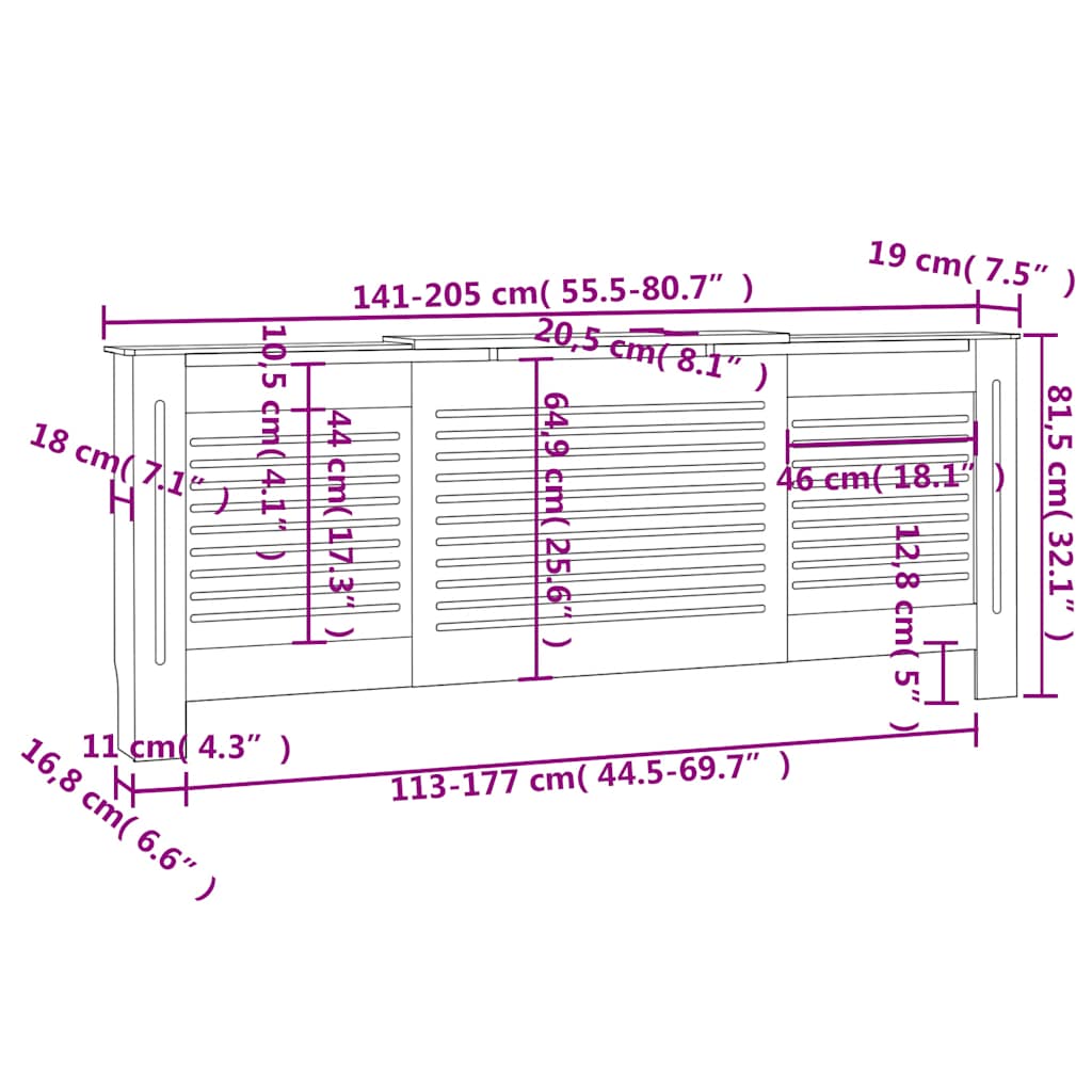 MDF Radiatordeksel 205 cm hvit