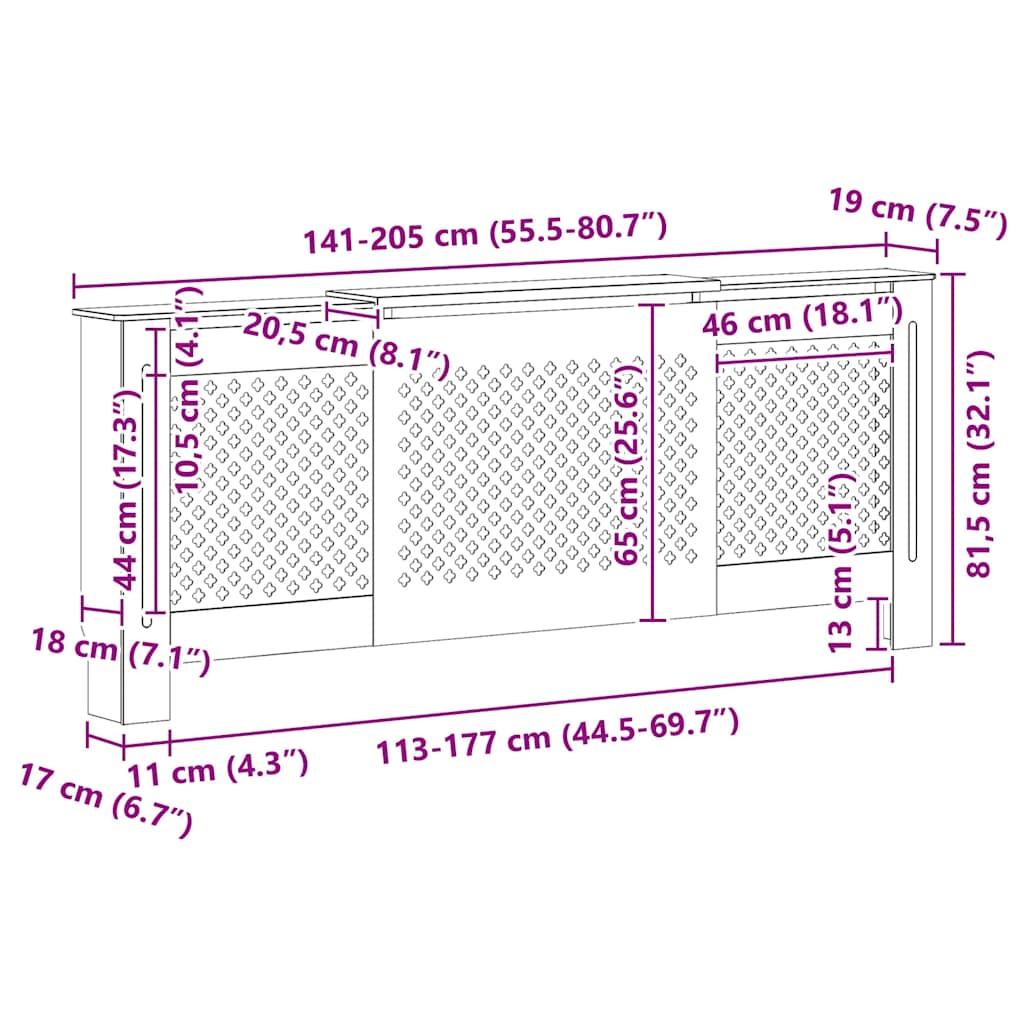 MDF Radiatordeksel 205 cm hvit