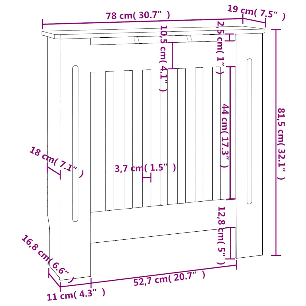 Radiatordeksel konstruert tre 78 cm