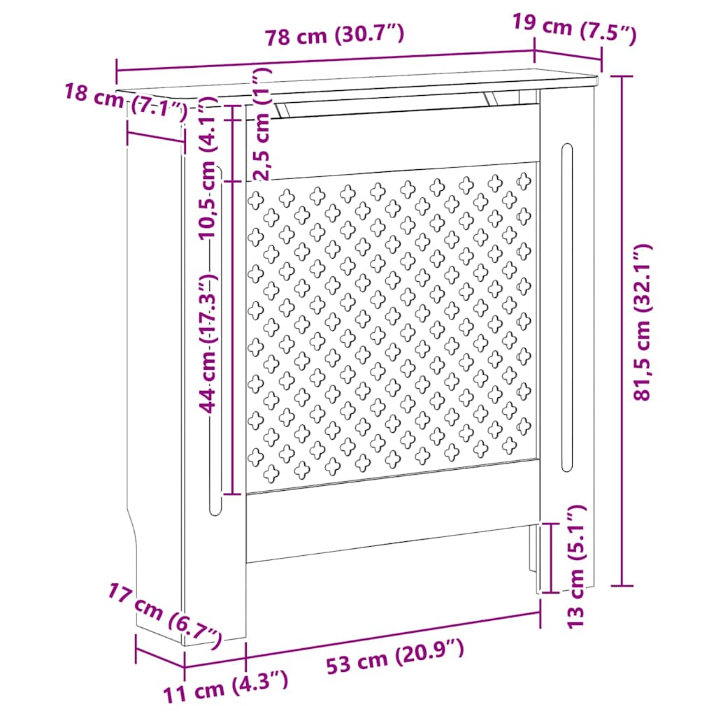 Radiatordeksel MDF svart 78 cm